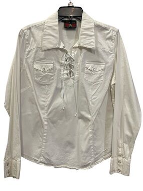 Five Star by Roper White Lace-Up Western Button Cuff Shirt Size Large